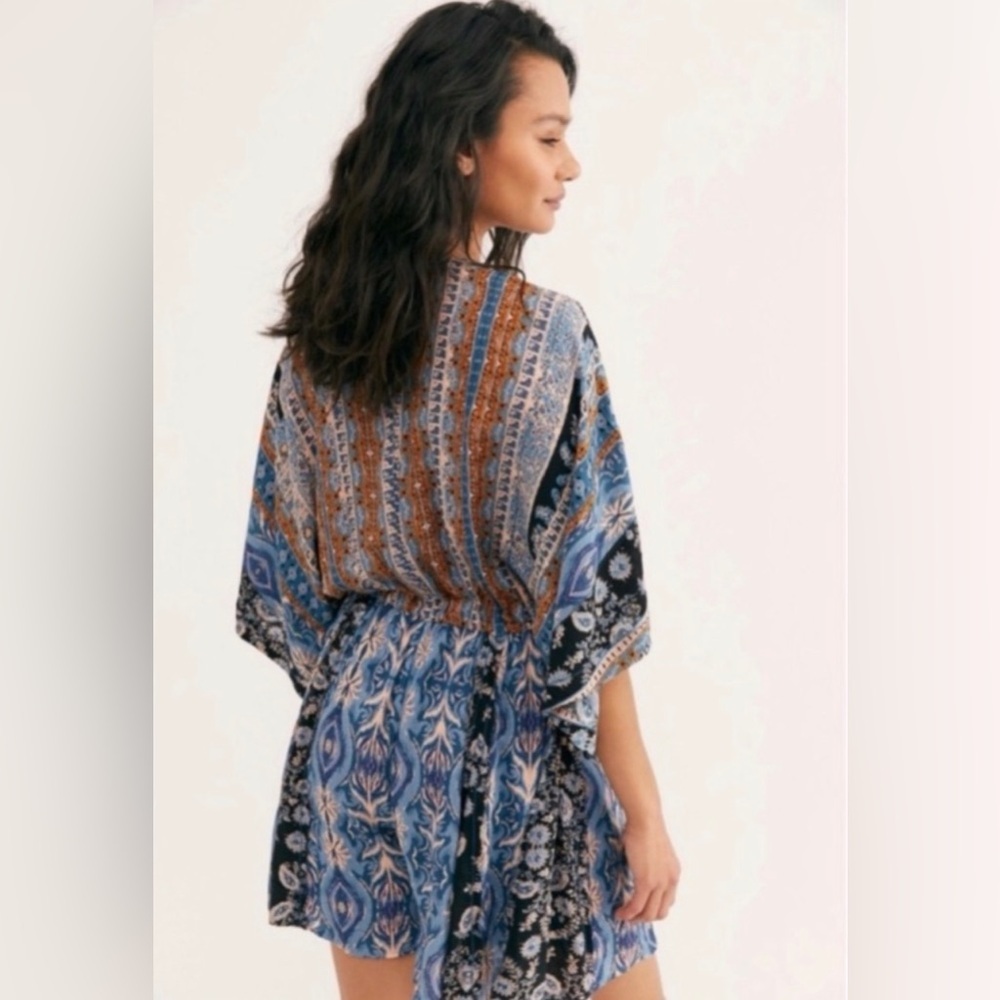 NWT Free People Mixed Emotions Bohemian Romper Blue size Large - Picture 3 of 15